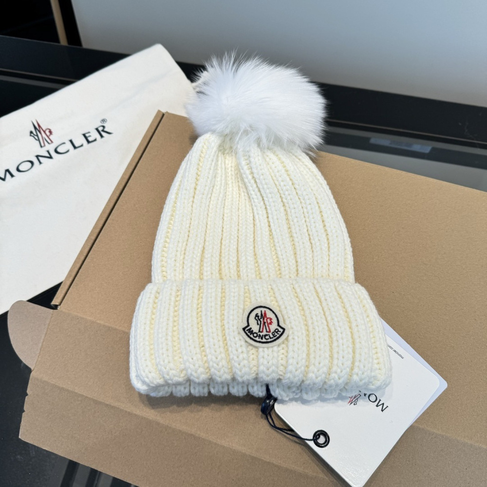 Moncler white woolen hat